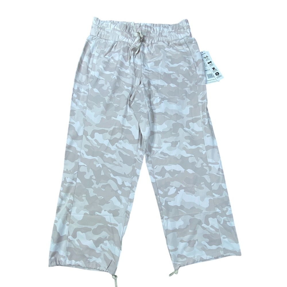 RBX Active Pants Cargo‎ Capri Womens Small Beige Camo Athleisure Drawstring NWT